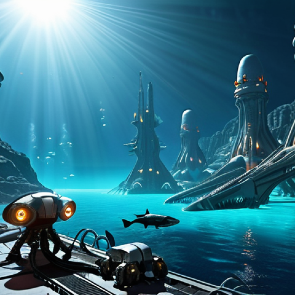 **Image Prompt:** A futuristic underwater city, constructed from high-strength alloys and advanced composites, illuminated by artificial lighting that mimics sunlight. The city is powered by geothermal energy from hydrothermal vents, with robotic crawlers selectively mining the seabed in the distance. Focus on the blend of advanced technology and the alien environment.