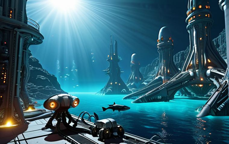 **Image Prompt:** A futuristic underwater city, constructed from high-strength alloys and advanced composites, illuminated by artificial lighting that mimics sunlight. The city is powered by geothermal energy from hydrothermal vents, with robotic crawlers selectively mining the seabed in the distance. Focus on the blend of advanced technology and the alien environment.