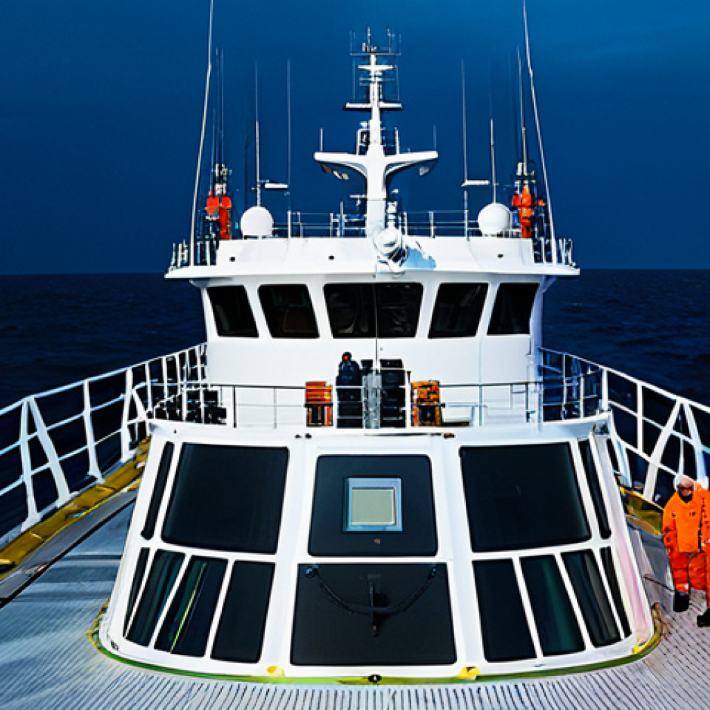 Deep-Sea Research Vessel**

"A research vessel exploring the deep sea, equipped with advanced technology for environmental monitoring, fully clothed scientists conducting research on deck, deep ocean background with bioluminescent creatures, safe for work, appropriate content, perfect anatomy, natural proportions, professional photography, high quality, family-friendly, fully clothed."

**