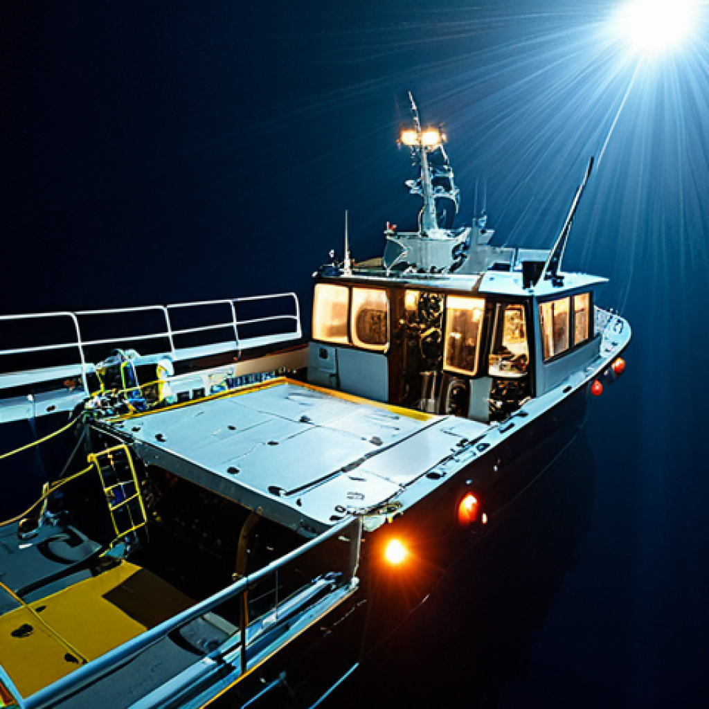 심해 생태계 탐사와 식민지 확장의 관계 - Deep-Sea Research Vessel**
"A state-of-the-art research vessel on the surface of a dark ocean, depl...