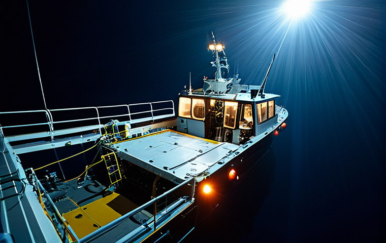 심해 생태계 탐사와 식민지 확장의 관계 - Deep-Sea Research Vessel**
"A state-of-the-art research vessel on the surface of a dark ocean, depl...