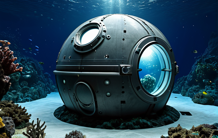 심해에서의 생활 환경 조성 기술 - Deep-Sea Habitat Exterior**
"A spherical, futuristic deep-sea habitat constructed from titanium all...