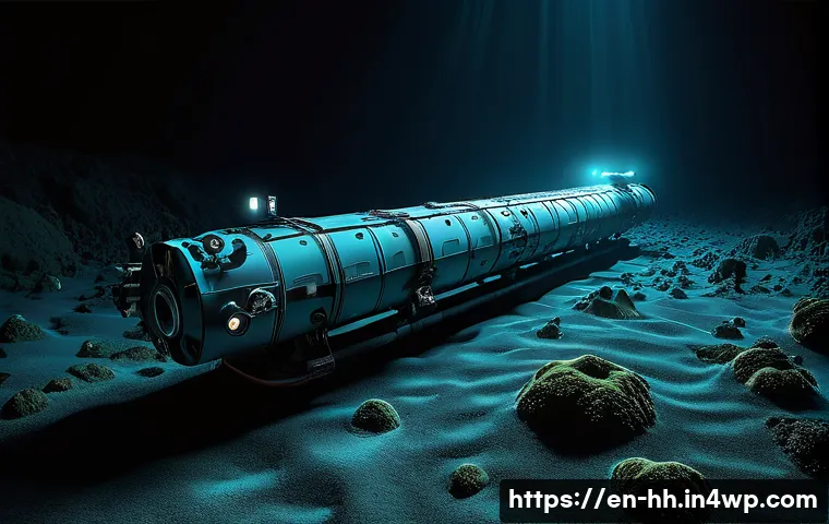 심해 탐사의 최신 기술과 그 응용 - A highly detailed scene of an autonomous underwater vehicle (AUV) exploring a vibrant deep-sea hydro...
