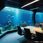 심해 모듈형 주거 시스템의 설계 - A futuristic deep-sea dome habitat positioned 600 meters underwater, featuring interconnected hexago...