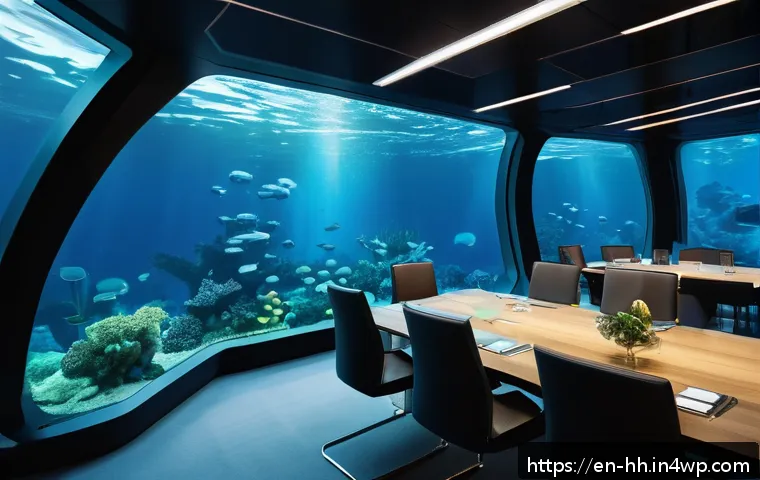 심해 모듈형 주거 시스템의 설계 - A futuristic deep-sea dome habitat positioned 600 meters underwater, featuring interconnected hexago...
