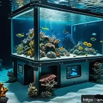 심해 식민지 구상과 국가 간 협력 방안 - A futuristic deep sea modular habitat assembled like giant underwater Lego blocks, constructed from ...