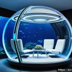심해 식민지 구상에 대한 과학적 비판 - A futuristic deep-sea habitat pod designed for human occupancy, featuring a sleek spherical shape ma...