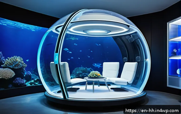 심해 식민지 구상에 대한 과학적 비판 - A futuristic deep-sea habitat pod designed for human occupancy, featuring a sleek spherical shape ma...